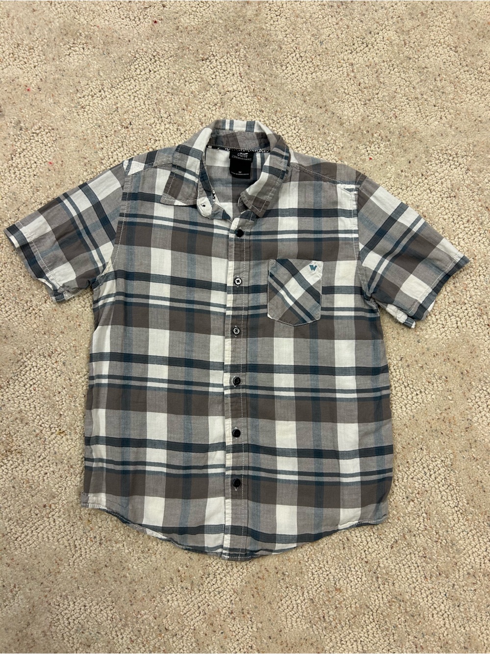 Shaun White boys Short-Sleeve Plaid Button-Up Shirt - Gray & Blue M